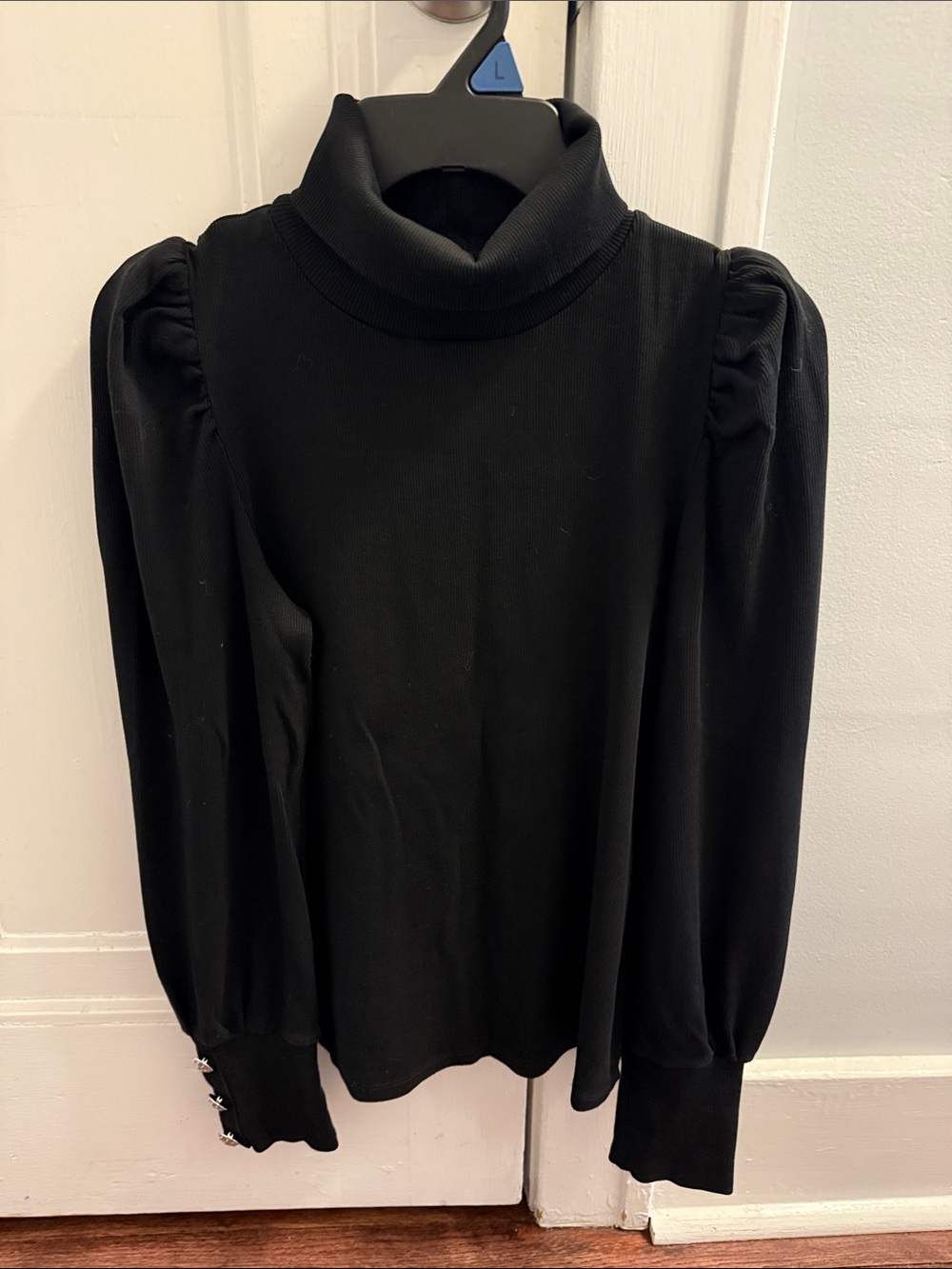 Veronica Beard Black Puff Sleeve Turtleneck Top